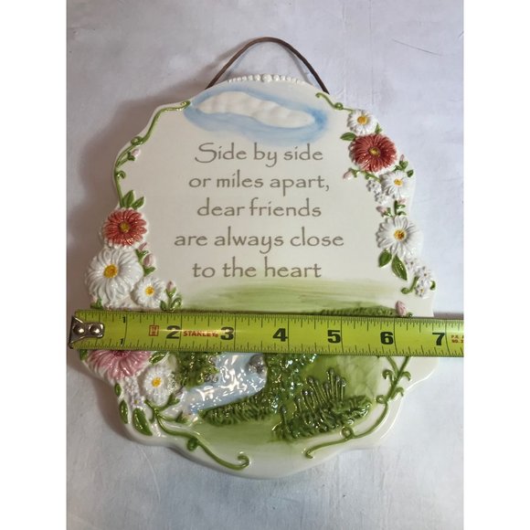 Dear friends ceramic wall hanging with flowers & flowing stream. - Picture 5 of 6